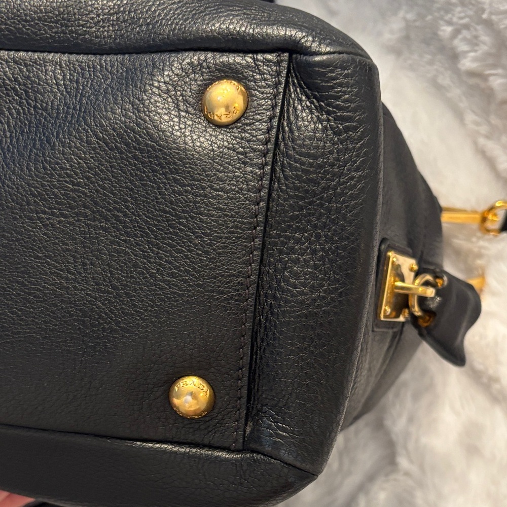 Prada Black Leather Satchel with Gold Accents - Picture 6 of 10
